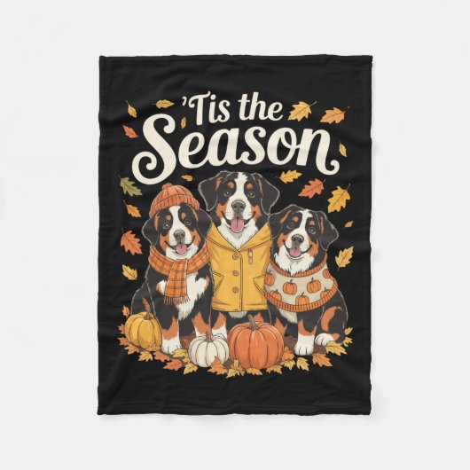 Tis The Season Bernese Mountain Dog Fall Autumn Pu Fleecedecke (Vorderseite)