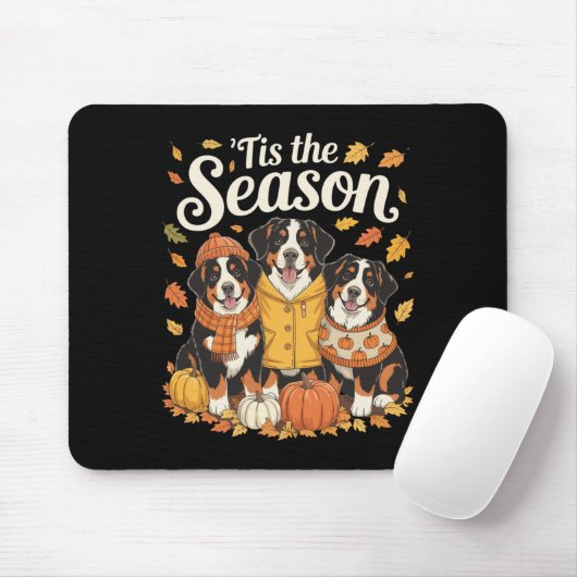 Tis The Season Bernese Mountain Dog Fall Autumn Pu Mousepad (Mit Mouse)