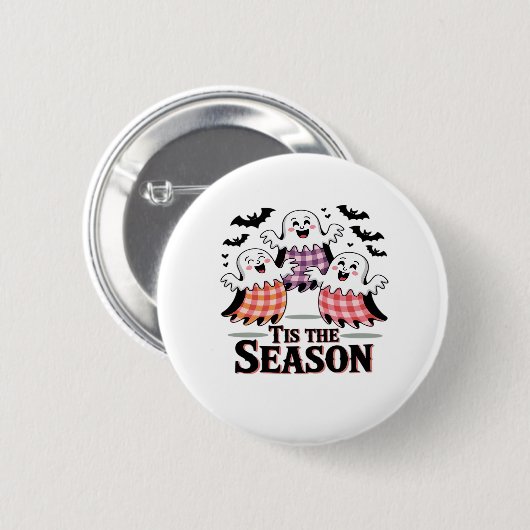 Tis The Season Checkered Halloween Button (Vorne & Hinten)