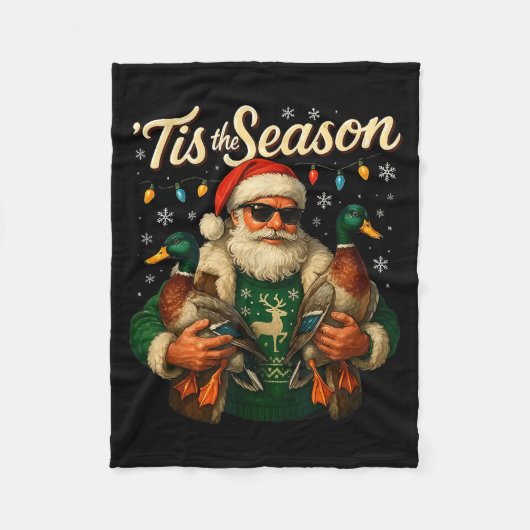 Tis The Season Cool Santa Duck Christmas Design Fleecedecke (Vorderseite)