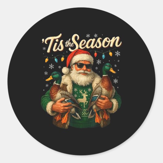 Tis The Season Cool Santa Duck Christmas Design Runder Aufkleber (Vorderseite)