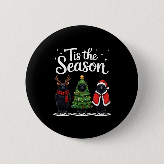 Tis The Season Crow Christmas Santa Bird Long Slee Button (Vorderseite)