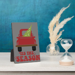 Tis The Season Cute Retro Pine Christmas Tree Fami Fotoplatte