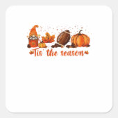 Tis The Season Fall Gnome Football Design Quadratischer Aufkleber (Vorderseite)