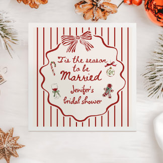 Tis The Season Hand Drawn Christmas Bridal Shower Serviette
