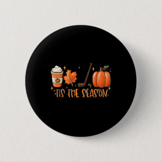 Tis The Season Hockey Latte Leaves Hello Pumpkin H Button