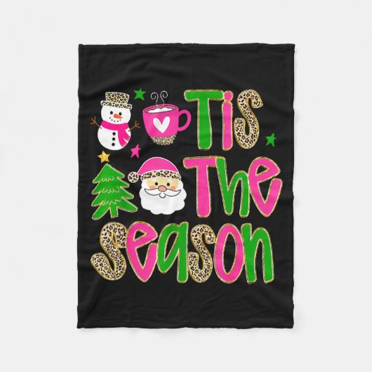 Tis The Season Leopard Print Nk Christmas Santa Sn Fleecedecke (Vorderseite)