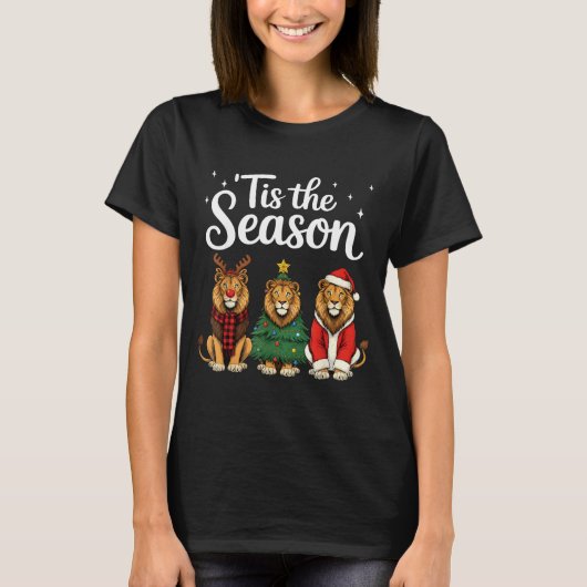 Tis The Season Lion Christmas Santa Safari Animal  T-Shirt (Vorderseite)