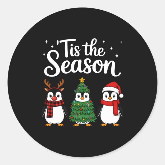 Tis The Season Penguin Christmas Santa Long Sleeve Runder Aufkleber (Vorderseite)