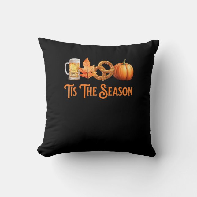 Tis The Season Pumpkin Beer Pretzel Fall Funny Okt Kissen (Vorderseite)
