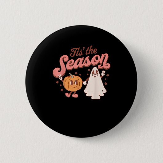 Tis The Season Pumpkin Boo 60s 70s Halloween Costu Button (Vorderseite)