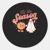 Tis The Season Pumpkin Boo 60s 70s Halloween Costu Runder Aufkleber (Vorderseite)