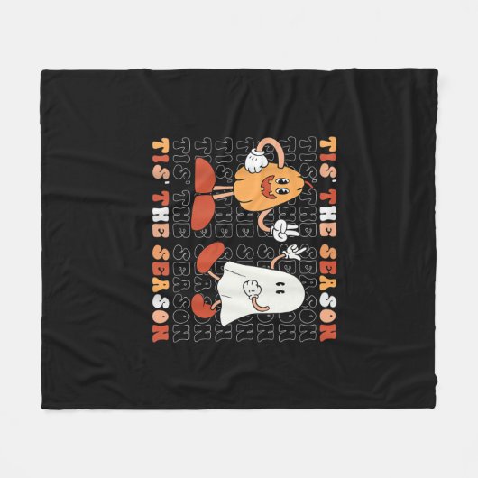 Tis The Season Pumpkin Boo 70s Halloween Costume Fleecedecke (Vorderseite (Horizontal))