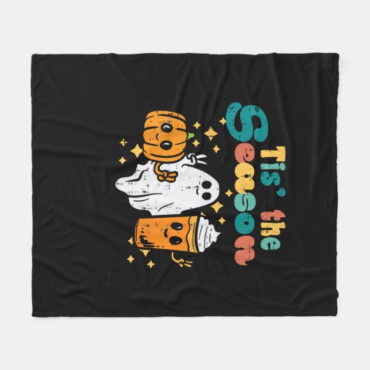 Tis The Season Pumpkin Latte Retro Halloween Fall Fleecedecke (Vorderseite (Horizontal))