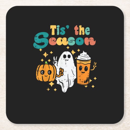 Tis The Season Pumpkin Latte Retro Halloween Fall Rechteckiger Pappuntersetzer (Vorderseite)