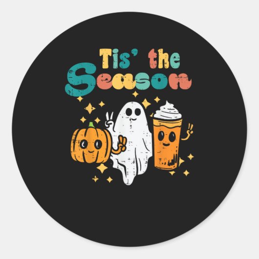 Tis The Season Pumpkin Latte Retro Halloween Fall Runder Aufkleber (Vorderseite)