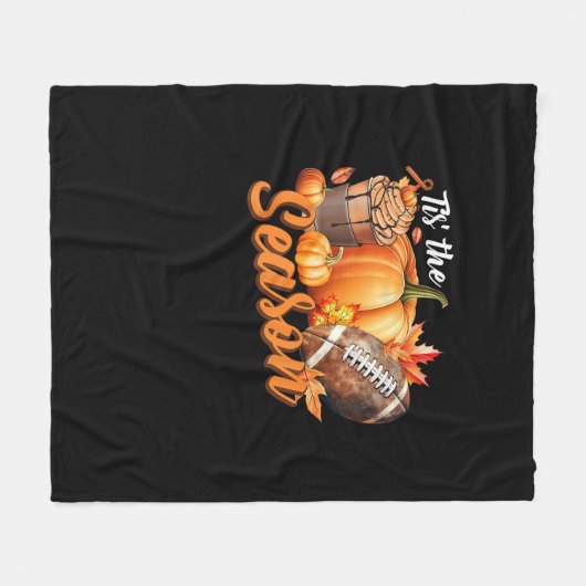 Tis The Season Pumpkin Leaf Latte Fall Thanksgivin Fleecedecke (Vorderseite (Horizontal))