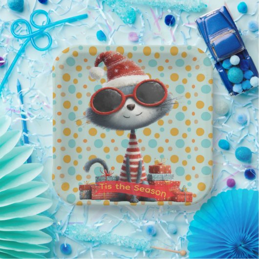 Tis The Season Quirky Cat Paper Plate Pappteller (Party)