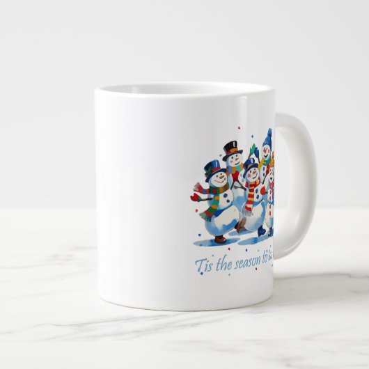 Tis the Season to be Jolly Dancing Jolly Snowmen Jumbo-Tasse (Vorderseite Rechts)