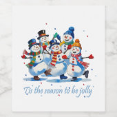 Tis the Season to be Jolly Dancing Jolly Snowmen Weinetikett (Einzelnes Label)