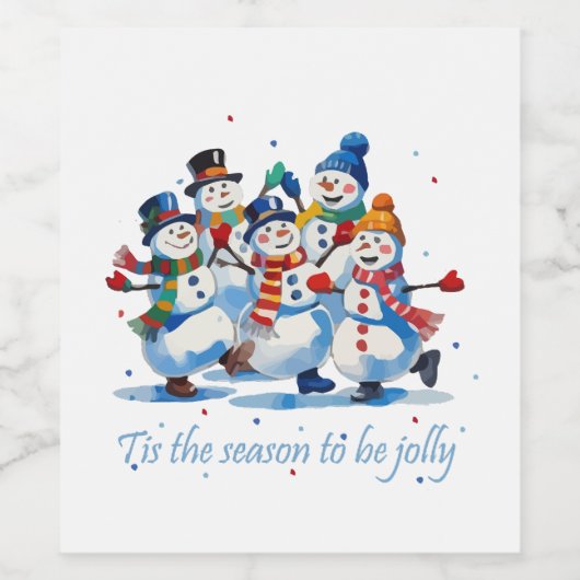 Tis the Season to be Jolly Dancing Jolly Snowmen Weinetikett (Einzelnes Label)