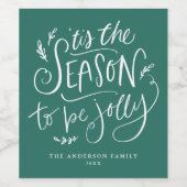 'Tis The Season to be Jolly Green Holiday Weinetikett (Einzelnes Label)