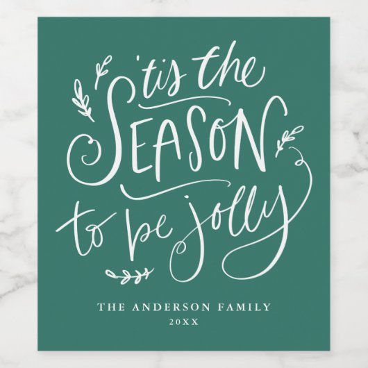 'Tis The Season to be Jolly Green Holiday Weinetikett (Einzelnes Label)