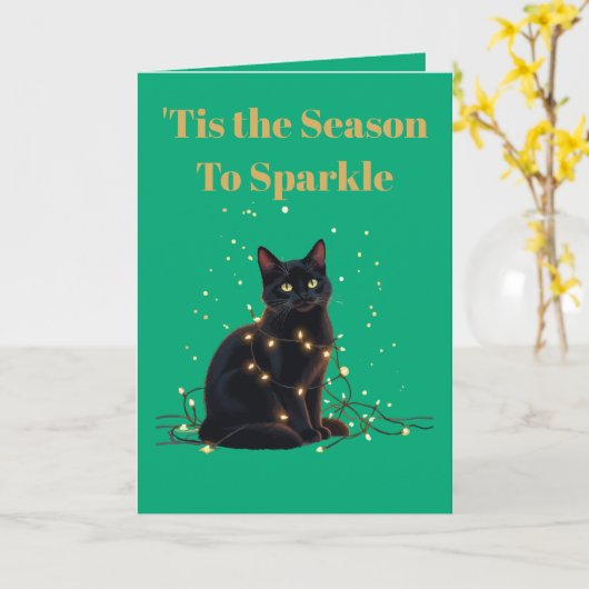 Tis the Season To Sparkle Black Cat Entangled  Karte (Gelbe Blume)
