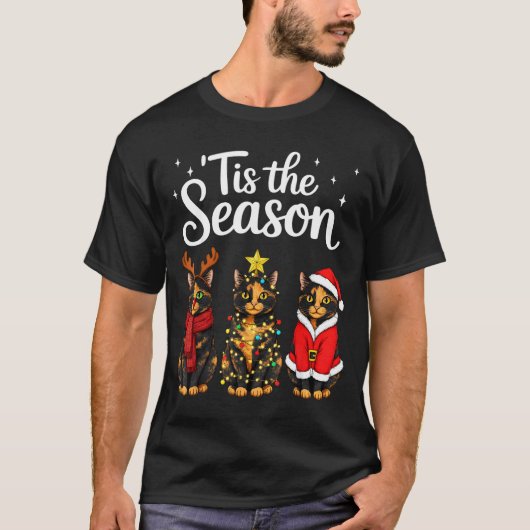 Tis The Season Tortoiseshell Cat Christmas Santa T-Shirt (Vorderseite)