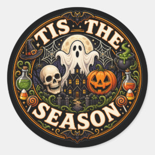 Tis The Season Vintage Grafik Halloween T-Shirt Runder Aufkleber