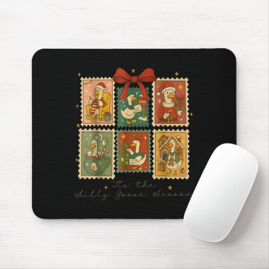 Tis The Silly Goose Season Christmas Stamps Retro Mousepad (Mit Mouse)