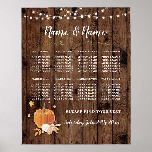 Tisch Hochzeitsposter Sitzplatze Pumpkin Wood Ligh Poster (Vorne)