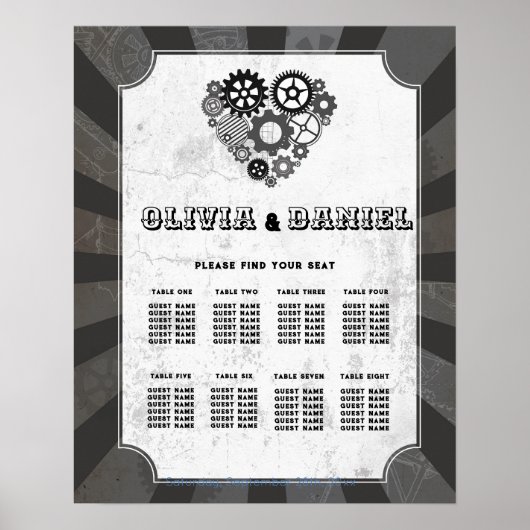 Tisch Hochzeitssitze 8 Steampunk Hochzeitsherzen Poster (Vorne)