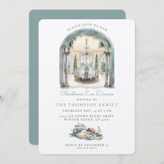 Tisch im Speisesaal | Abendessen Einladung (Vorne/Hinten)