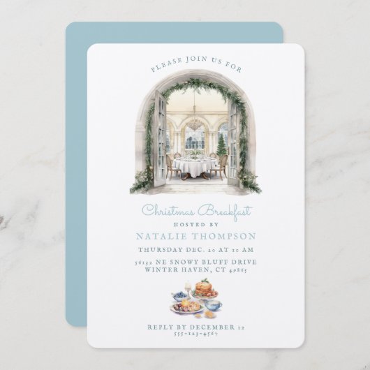 Tisch im Speisesaal | Weihnachtsfrühstück Einladung (Vorne/Hinten)