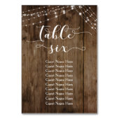 Tisch Sechs für Holz und Leuchten mit Gästekarte Tischnummer (Rückseite)