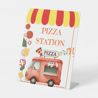 Tischaufsteller für Pizzastationen Sockelschild