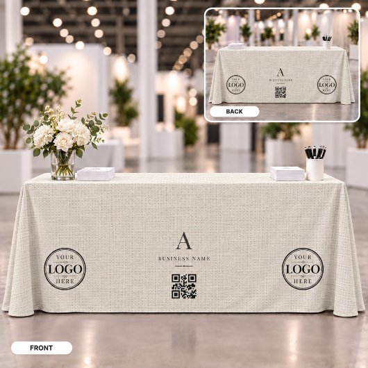 Tischbanner mit QR-Code-Logo für das Leinengeschäf Tischdecke