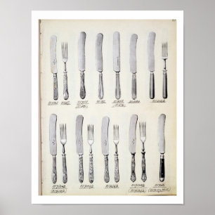 Tischbesteckentwürfe, von einem Geschäftskatalog Poster