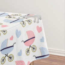Tischdecke Babywagen Storch Rosa Blau Elefant
