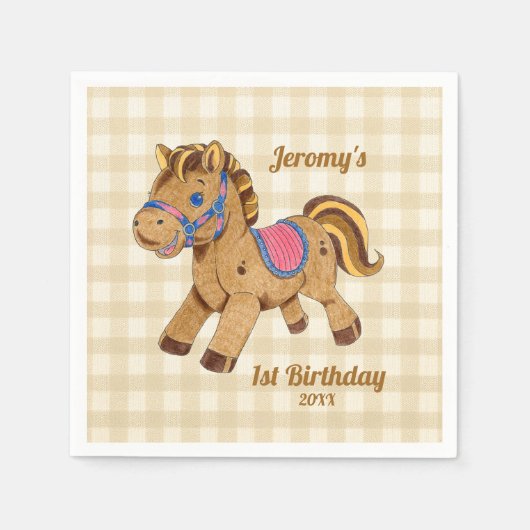 Tischdecke für den 1. Geburtstag mit Pony Serviette (Vorderseite)