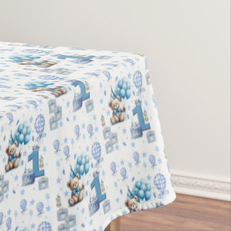 Tischdecke, Glücklicher 1. Geburtstag Teddybär Bla Tischdecke