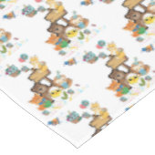 Tischdecke, Happy Birthday Teddy Bear Fox Chicks  Tischdecke (Schrägansicht)