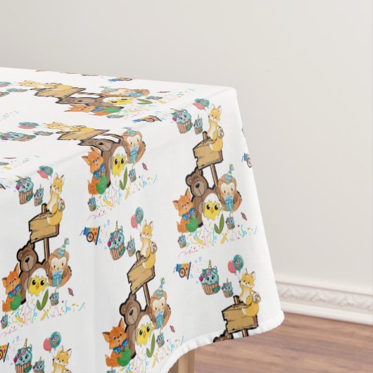 Tischdecke, Happy Birthday Teddy Bear Fox Chicks  Tischdecke (Beispiel)