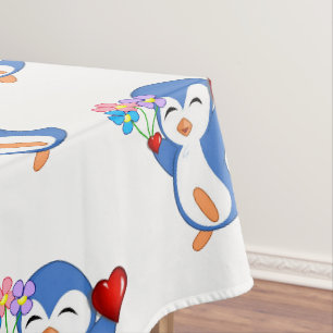 Tischdecke Valentinstag Pinguin Herzen