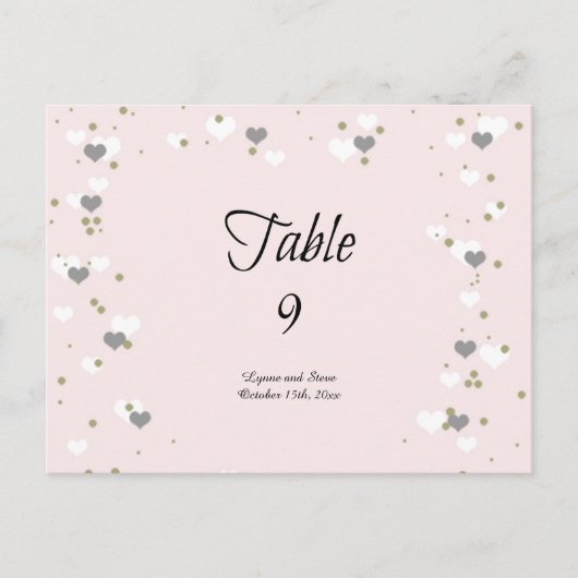 Tischkarte für rosa Herzen und Punkte Postkarte (Vorderseite)