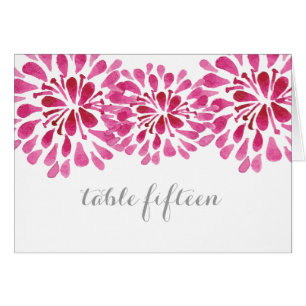 Tischkarte mit Aquarell-Chrysantheme in Rosa