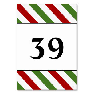 Tischkarte mit grünem, weißem und rotem Streifen Tischnummer