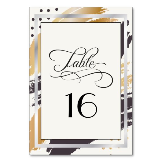 Tischkarte | Moderne Paint Strokes und Typografie Tischnummer (Vorderseite)