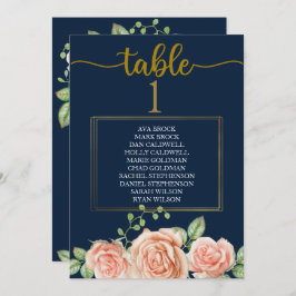 Tischkarte Navy Blue Gold Blush Einladung